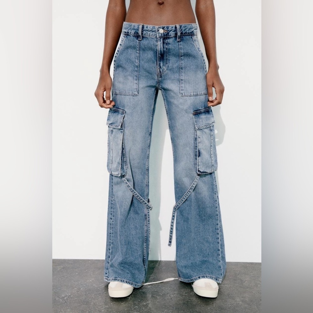 Zara Blue Flare Cargo Women Jeans